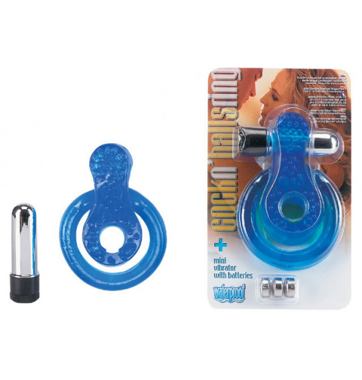 Синее эрекционное виброкольцо с минивибратором