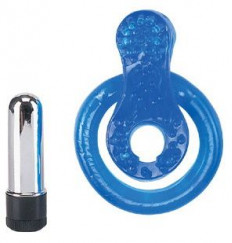 Синее эрекционное виброкольцо с минивибратором
