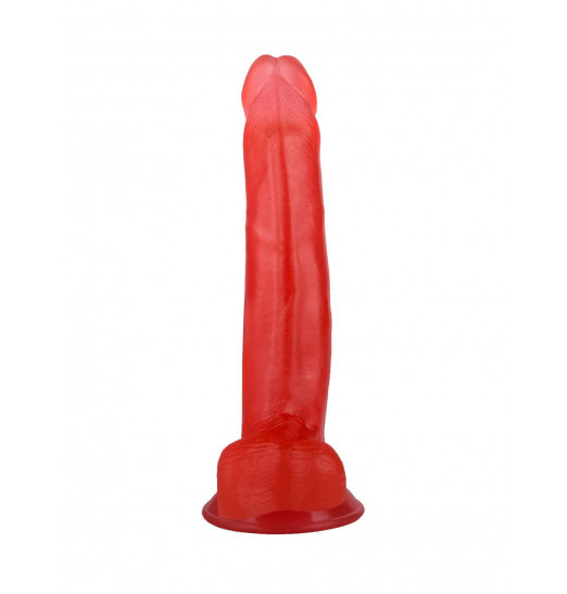 Малиновый гелевый фаллоимитатор на присоске - 17,5 см.