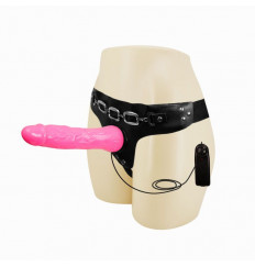 Женский розовый страпон с вибрацией - 18,5 см.