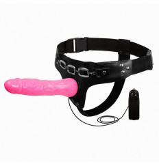 Женский розовый страпон с вибрацией - 18,5 см.