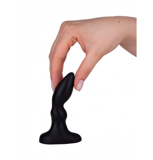 Изогнутая черная анальная пробка №1 в черной коробке - 10 см.