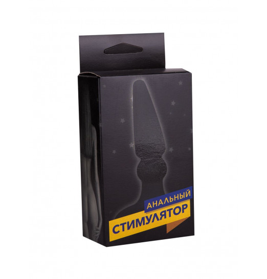 Изогнутая черная анальная пробка №1 в черной коробке - 10 см.