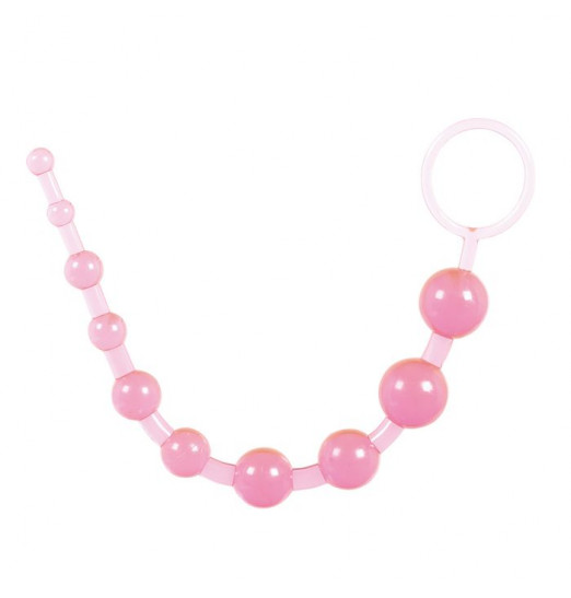 Розовая анальная цепочка из 10 шариков - 25 см.