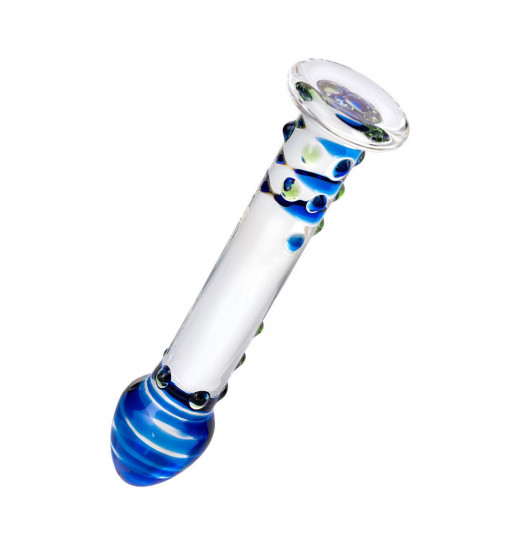 Стеклянный фаллос с цветными бусинами - 18 см. Стеклянный фаллос с цветными бусинами - 18 см.