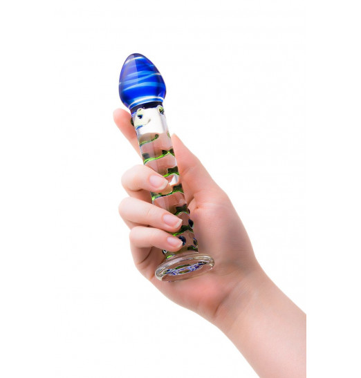 Стеклянный фаллос с цветными бусинами - 18 см. Стеклянный фаллос с цветными бусинами - 18 см.