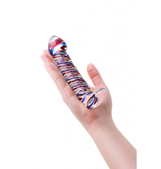 Стеклянный фаллос с разноцветными спиралями - 16,5 см.