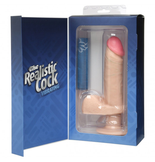 Вибромассажер-реалистик телесного цвета на присоске The Realistic Cock Vibrating 6” - 21,6 см.
