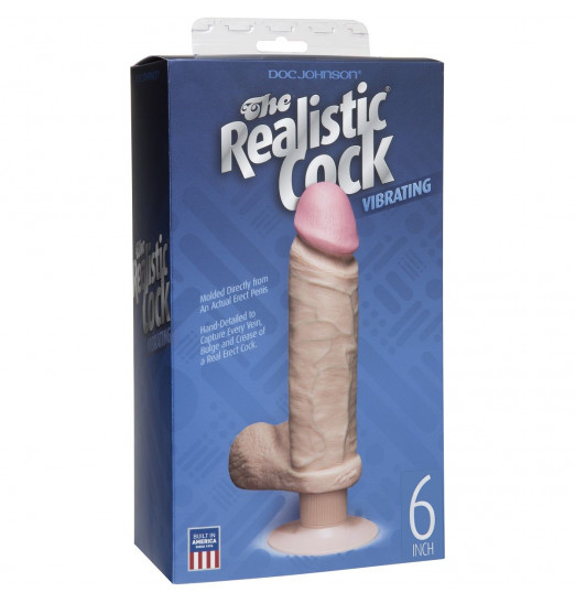 Вибромассажер-реалистик телесного цвета на присоске The Realistic Cock Vibrating 6” - 21,6 см.