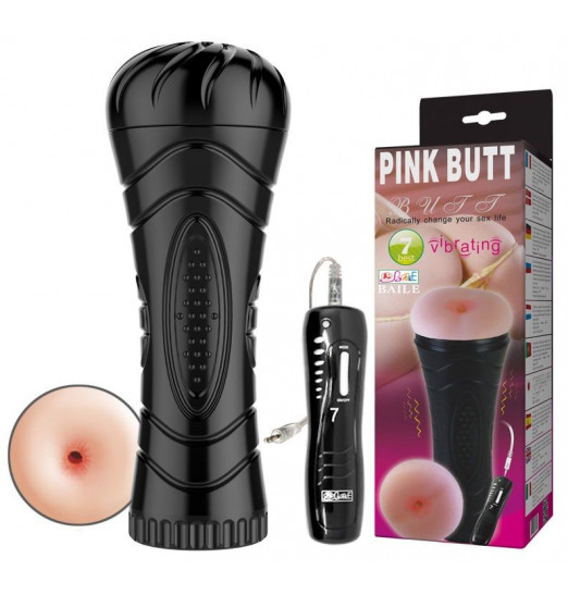Мастурбатор-анус в колбе с 7 уровнями вибрации и выносным пультом Pink Butt