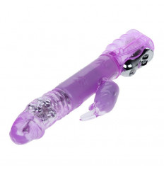 Вибромассажер со стимулятором клитора и вращающейся головкой - 29 см.