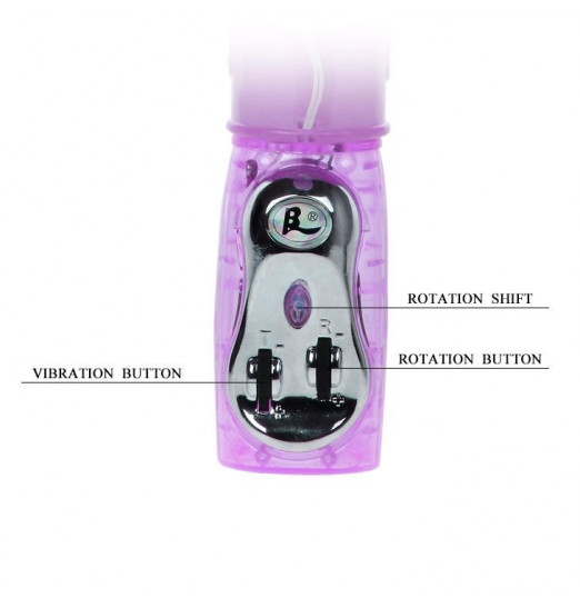 Вибромассажер со стимулятором клитора и вращающейся головкой - 29 см.