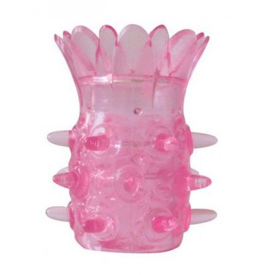 Розовая насадка на пенис с шипиками и лепестками - 6 см.