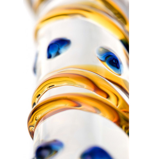 Стеклянный фаллос на подставке с цветными спиралями - 17,5 см.