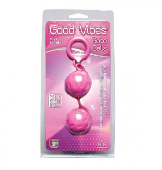 Розовые вагинальные шарики с рельефом GOOD VIBES ROTO BALLS