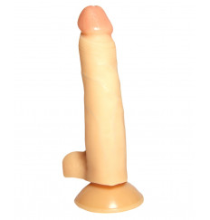 Реалистичный фаллоимитатор №6 с мошонкой и подкрашенной головкой - 16,5 см.