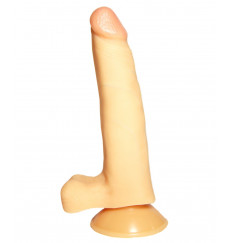 Реалистичный фаллоимитатор №6 с мошонкой и подкрашенной головкой - 16,5 см.