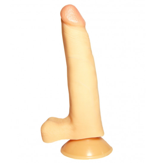 Реалистичный фаллоимитатор №6 с мошонкой и подкрашенной головкой - 16,5 см.
