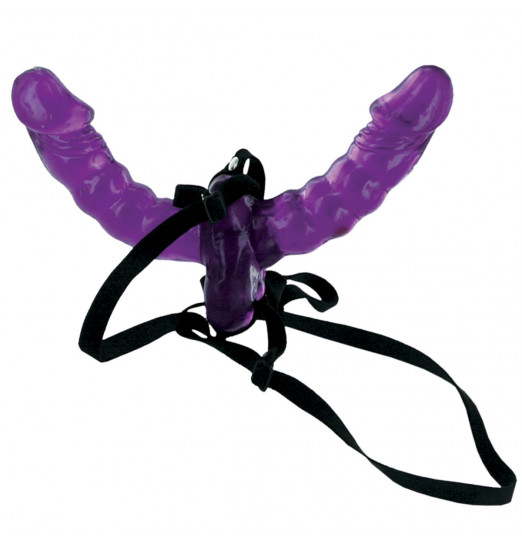 Фиолетовый страпон Double Delight Strap-on с вагинальной пробкой - 15 см. Фиолетовый страпон Double Delight Strap-on с вагинальной пробкой - 15 см.