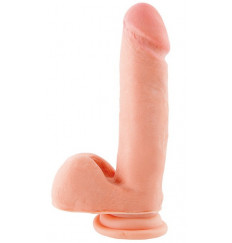 Телесный фаллоимитатор с мошонкой на присоске - 17 см.