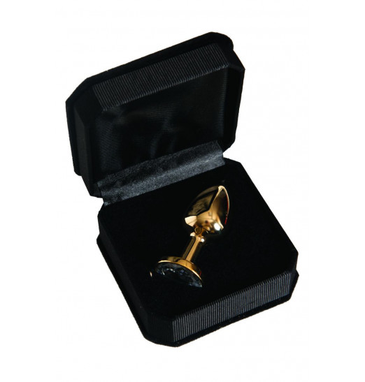 Золотистая маленькая анальная втулка с прозрачным кристаллом - 6 см.