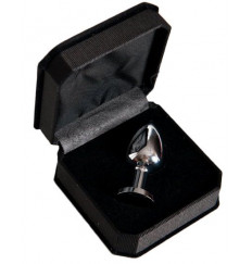 Маленькая серебристая анальная втулка с чёрным кристаллом - 6 см.