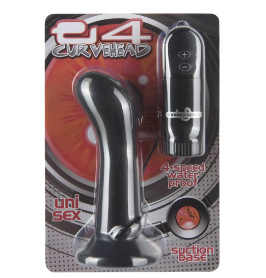 Черная анальная пробка с 4 режимами вибрации E4 CURVE HEAD - 11 см.