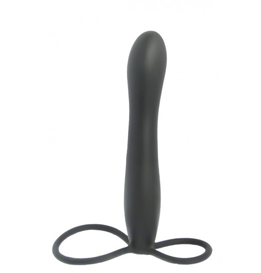 Черная насадка на пенис для двойной стимуляции Mojo BlackJack - 15 см.