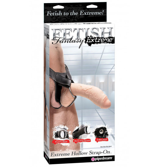 Большой полый страпон телесного цвета Extreme Hollow Strap-On - 25,5 см.