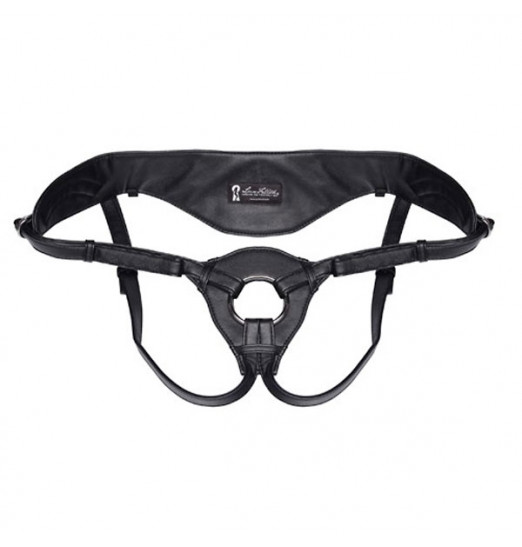 Черные трусики для страпона из патентованной кожи