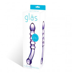 Лиловый двусторонний фаллоимитатор из стекла, 22 см