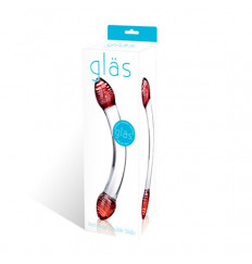 Изогнутый двусторонний фаллос из стекла Red Head, 22 см