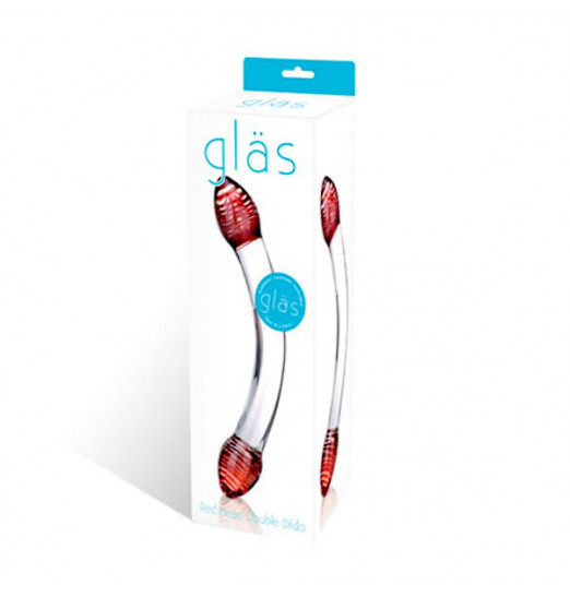 Изогнутый двусторонний фаллос из стекла Red Head, 22 см