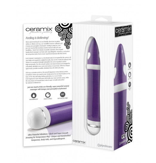 Гладкий керамический вибромассажер с сердечками Ceramix №11 - 20,3 см.