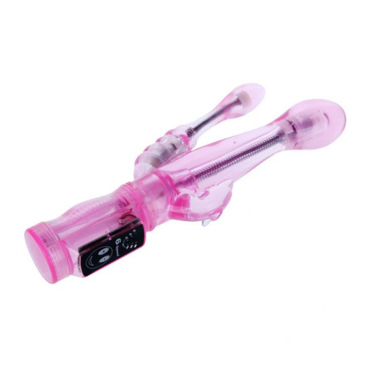 Розовый вибратор с анальным и клиторальным отростками Intimate Tease - 22 см. Розовый вибратор с анальным и клиторальным отростками Intimate Tease - 22 см.