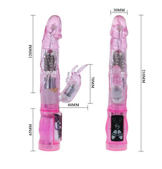 Вибратор с ротацией и со стимулятором клитора - 21 см.