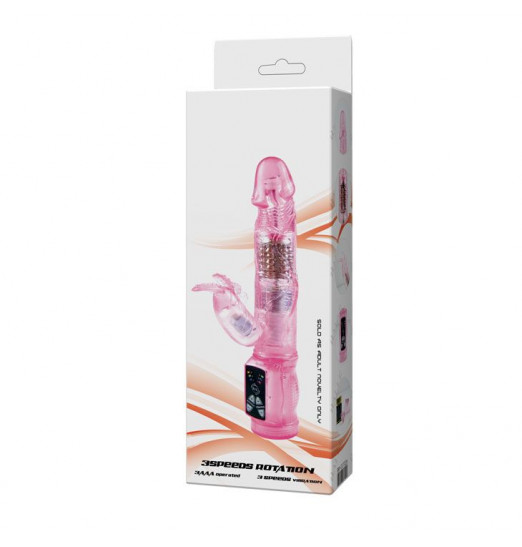 Вибратор с ротацией и со стимулятором клитора - 21 см.