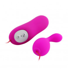 Розовый вибростимулятор с тонким кончиком и выносным пультом управления