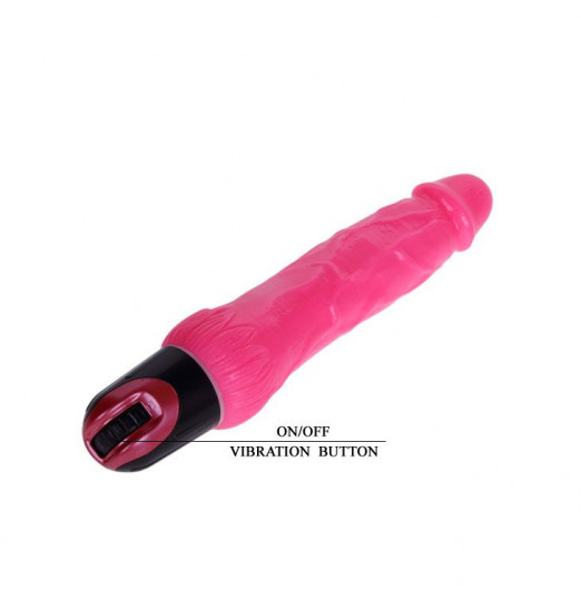 Ярко-розовый вибратор-реалистик с колёсиком - 24 см.