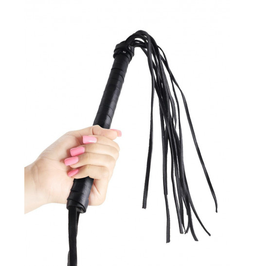 Чёрная кожаная плетка Cat-O-Nine Tails - 46,4 см.
