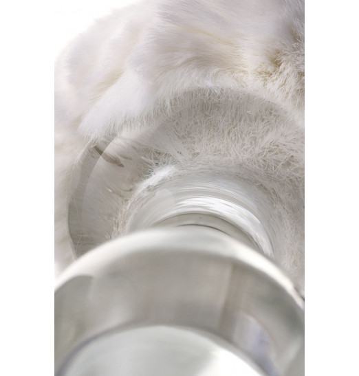 Стеклянная анальная втулка с белым хвостиком - 14 см.