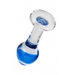 Стеклянная анальная втулка с синим кончиком - 11,5 см.