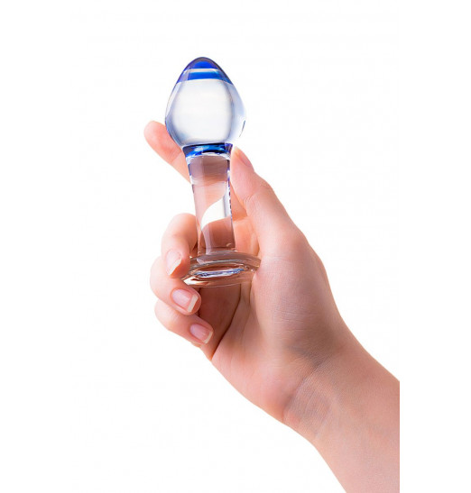 Стеклянная анальная втулка с синим кончиком - 11,5 см.