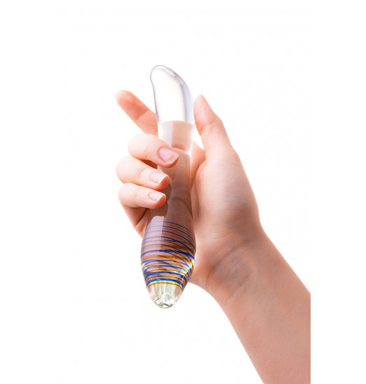 Стеклянный прозрачный фаллоимитатор с двухцветным кончиком - 22 см.