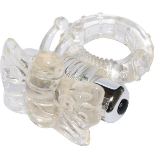 Прозрачное эрекционное кольцо с вибробабочкой