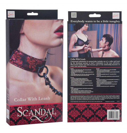 Атласный ошейник с цепью Scandal Collar with Leash
