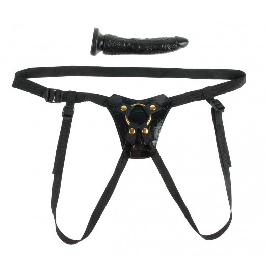 Чёрный с золотом женский страпон Designer Strap-On