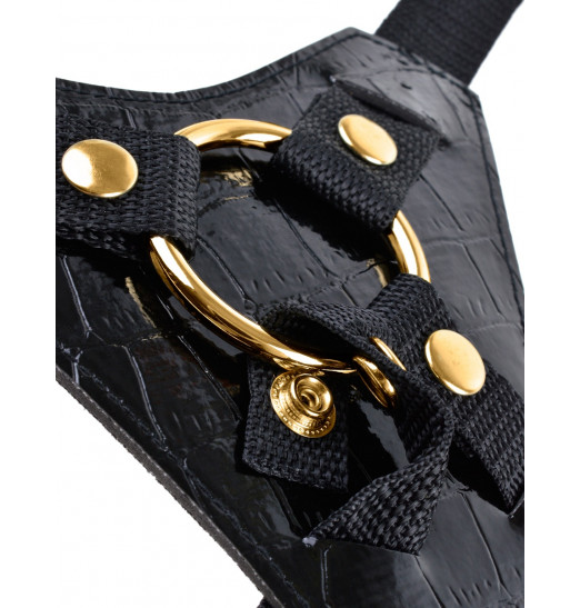 Чёрный с золотом женский страпон Designer Strap-On