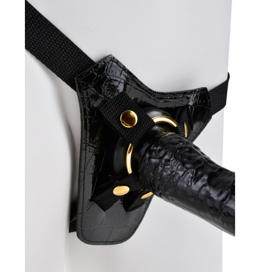 Чёрный с золотом женский страпон Designer Strap-On
