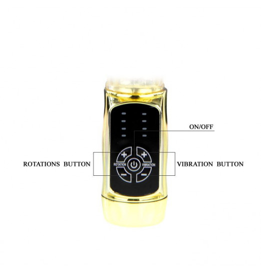 Золотистый вибратор Gold Rabbit Prince с ротацией - 21,5 см.